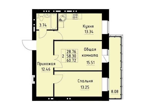 Планировка двухкомнатной квартиры 60,72 кв.м