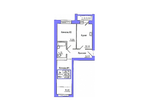 Планировка 2-комн 49,85 м²