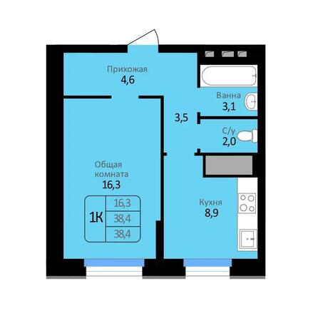 Планировка 1-комн 38,4 м²