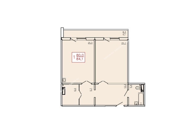 Планировка однокомнатной квартиры 84,1 кв.м. Этажи 2-9
