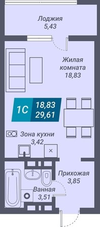 Планировка Студия 29,61 м²