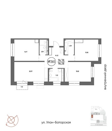 Планировка 3-комн 96,28 м²