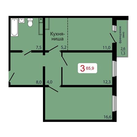 Планировка 3-комн 65,9 м²