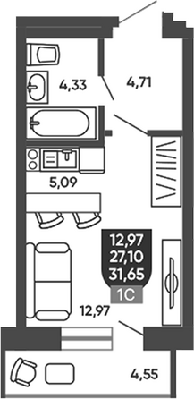 Планировка Студия 27,1 м²