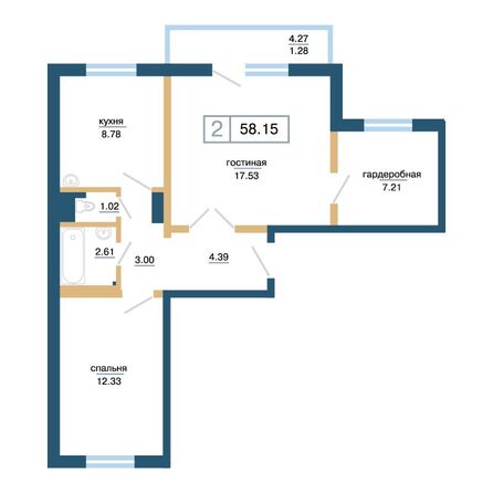 Планировка 2-комн 58,15 м²