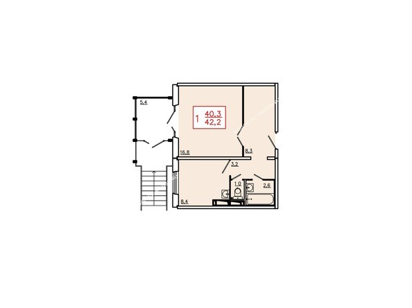 Планировка однокомнатной квартиры 42,2 кв.м. 1 этаж
