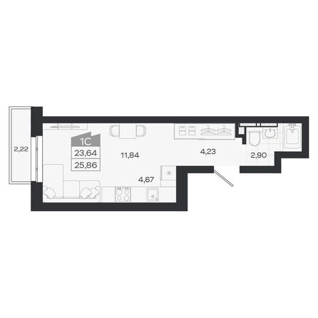 Планировка Студия 23,64, 23,76 м²