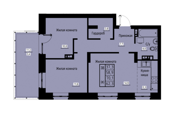 Планировка 3-комн 62,3 м²