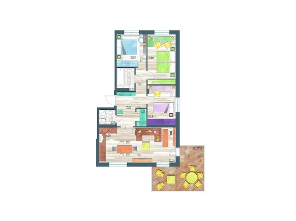 Планировка четырехкомнатной квартиры 89,18 кв.м
