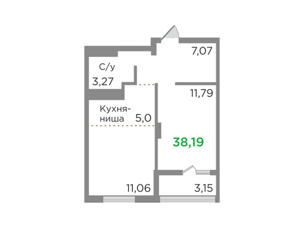 Планировка двухкомнатной квартиры 38,19 кв.м