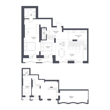 Планировка 4-комн 173,07 м²