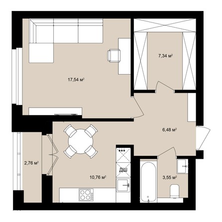 Планировка Студия 48,43 - 48,82 м²