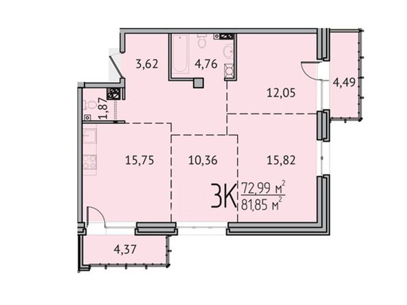 3-комнатная 72,99 кв.м