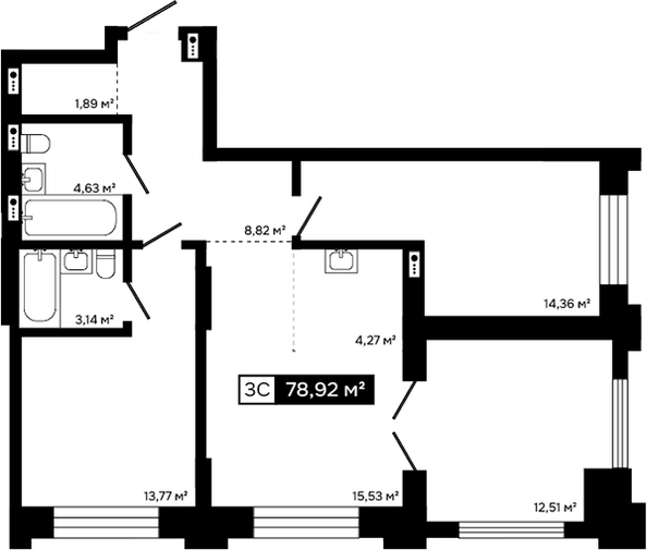 Планировка 2-комн 66,41 м²