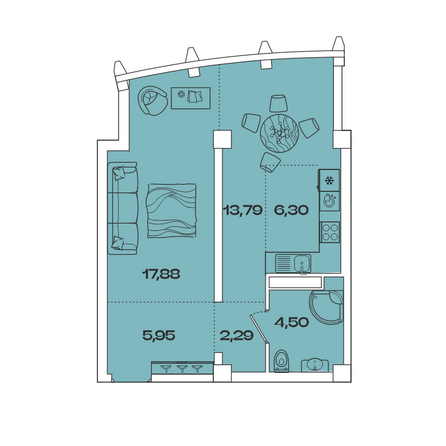 Планировка 1-комн 50,71 м²