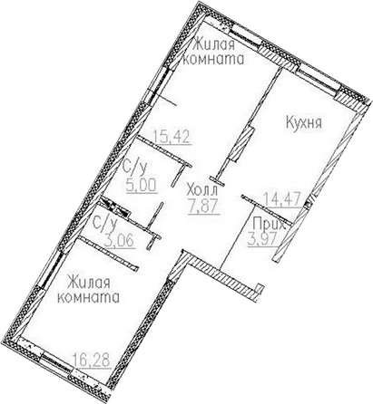 Планировка 2-комн 66,07 м²