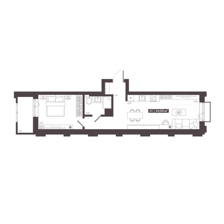 Планировка 2-комн 49,89 м²