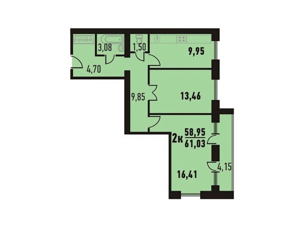 Планировка двухкомнатной квартиры 61,03 кв.м
