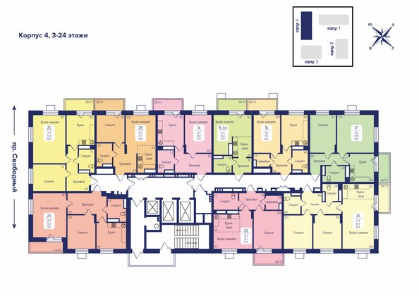 План 3-24 этажа 4 подъезд