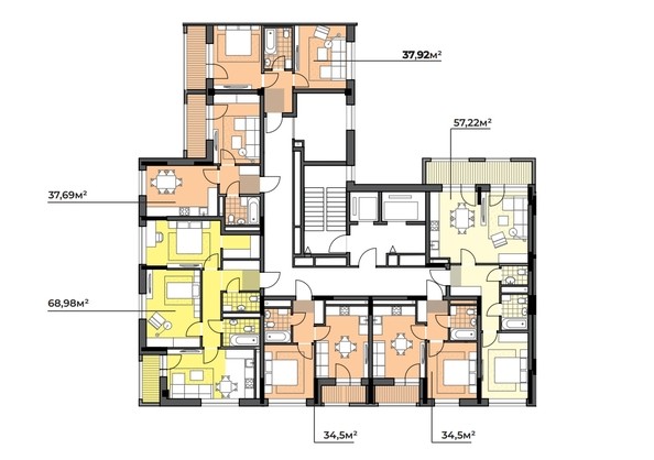 Типовая планировка этажа секция 2