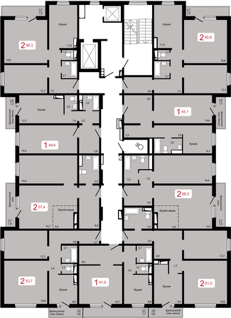 План 2-16 этажа 1 подъезд