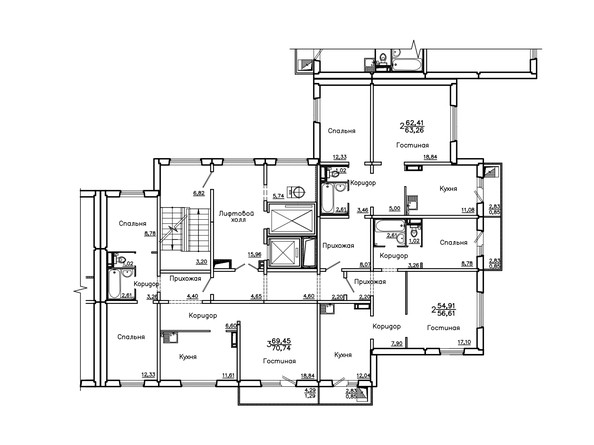 План Типовой этаж, секция 3 этажа