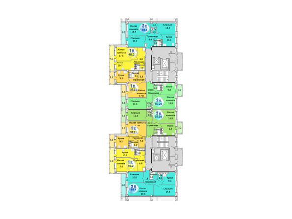 Блок-секция 2. Планировка 3-9 этажей