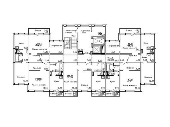 План Типовой этаж, секция 5 этажа
