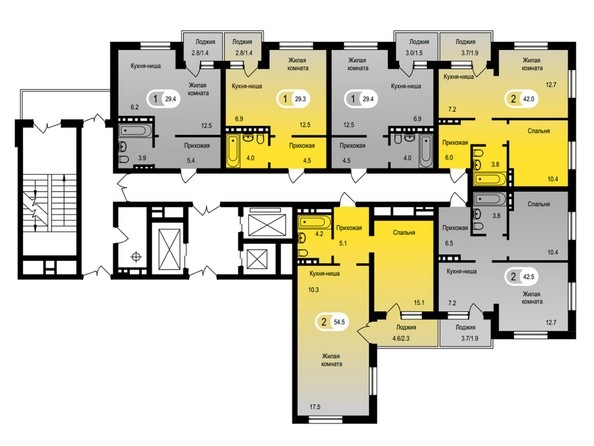 План Типовой этаж, правое крыло этажа