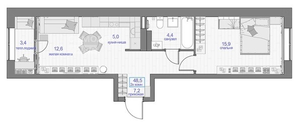 
   Продам 2-комнатную, 48.5 м², Прогресс-квартал Перемены, дом 2

. Фото 12.