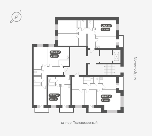 
  Продается 3-комн. квартира, 88.1 м², ЖК Октябрьский, дом 1
. Фото 6.