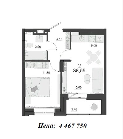 
   Продам 2-комнатную, 38.85 м², Дивные Дали, дом 1

. Фото 1.