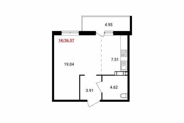 
   Продам 1-комнатную, 36 м², Аринский, дом 1 корпус 3

. Фото 1.