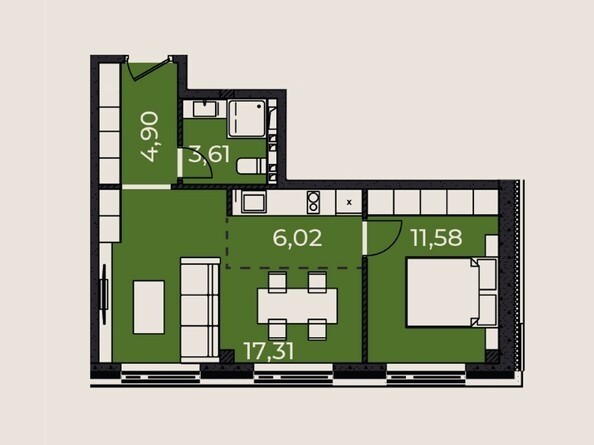 
   Продам 2-комнатный апартамент, 43.42 м², Сады ул, 6г

. Фото 2.