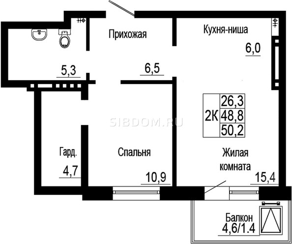 
   Продам 2-комнатную, 50.2 м², Подзолкова, дом 19

. Фото 1.