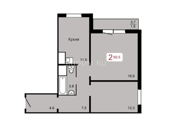 
   Продам 2-комнатную, 60.9 м², Аральская ул, 49

. Фото 1.