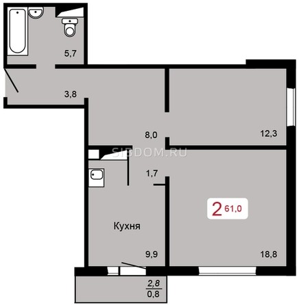 
   Продам 2-комнатную, 61 м², Судостроительная ул, 31е

. Фото 1.