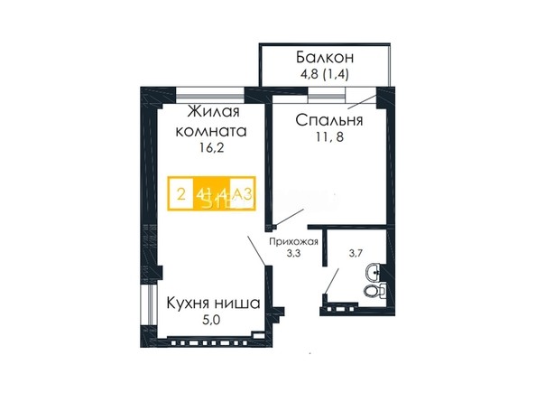 
   Продам 2-комнатную, 41.4 м², Аральская ул, 53

. Фото 2.