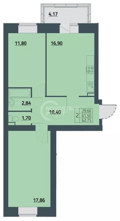 
   Продам 2-комнатную, 63.39 м², Мята, дом 2, секции 7-10

. Фото 1.