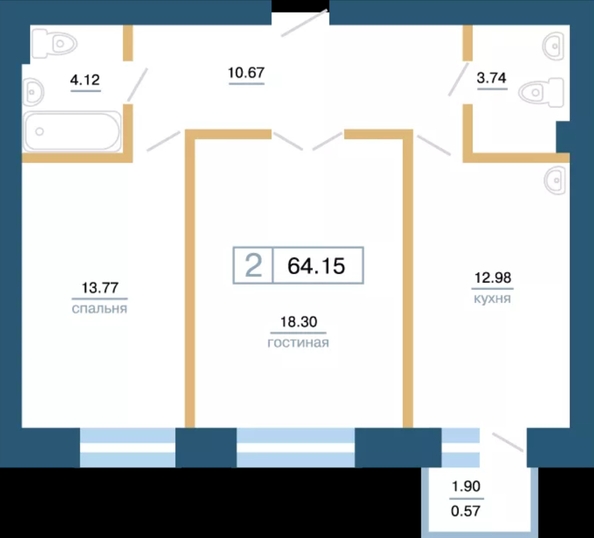 
   Продам 2-комнатную, 64.2 м², Профсоюзов ул

. Фото 1.