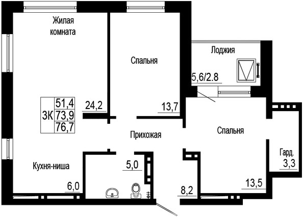 
   Продам 3-комнатную, 76.7 м², Подзолкова, дом 19

. Фото 5.