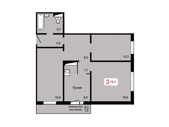 
   Продам 3-комнатную, 78.3 м², Мичурино, дом 2 строение 4

. Фото 2.