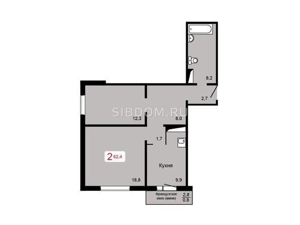 
   Продам 2-комнатную, 62.4 м², Мичурино, дом 2 строение 5

. Фото 6.
