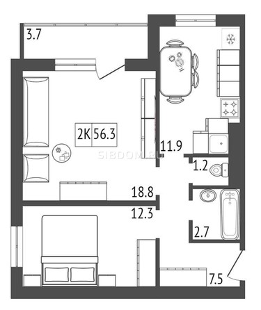 
   Продам 2-комнатную, 56.3 м², Мичурино, дом 2 строение 4

. Фото 2.