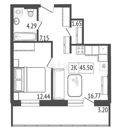 
   Продам 2-комнатную, 45.5 м², АЭРОCITY (Аэросити), дом 1

. Фото 2.