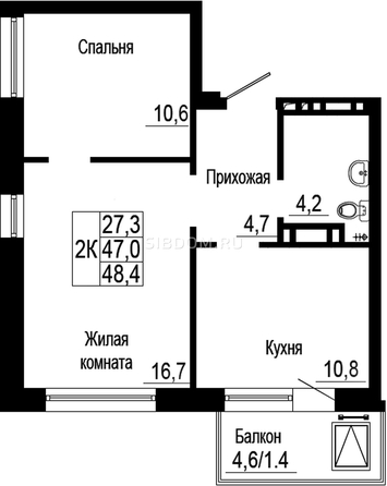 
   Продам 2-комнатную, 48.7 м², Подзолкова, дом 19

. Фото 15.