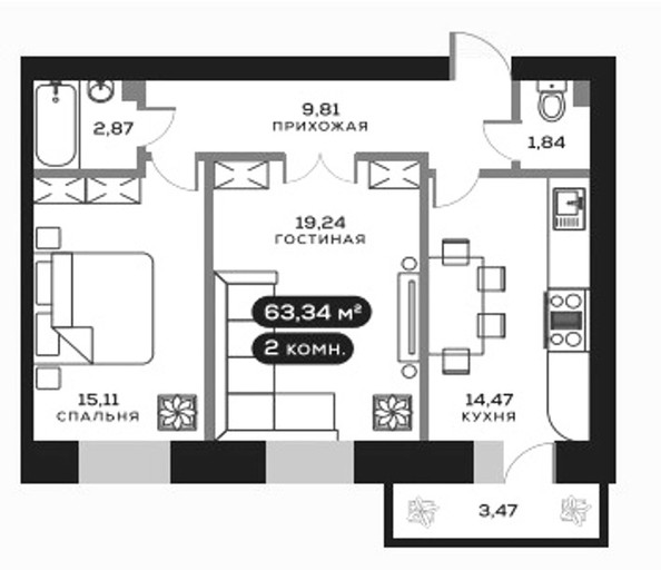 
   Продам 2-комнатную, 63.34 м², Академгородок ул, 78

. Фото 2.