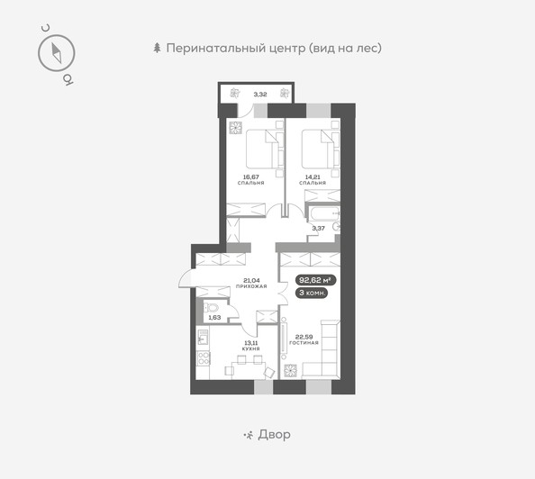 
   Продам 3-комнатную, 92.7 м², Академгородок ул, 74

. Фото 1.