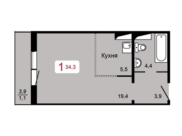 
   Продам 1-комнатную, 34.3 м², Аральская ул, 51

. Фото 7.