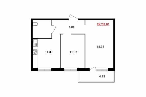 
   Продам 2-комнатную, 52.65 м², Соколовская ул, 20в

. Фото 2.